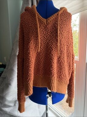 Knit V-Neck Beachy Hoodie Sweater in Rust. Made by local surf shop.